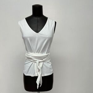 White Wrap Tie Tank Top | V-Neck Sleeveless Blouse | Minimalist Style